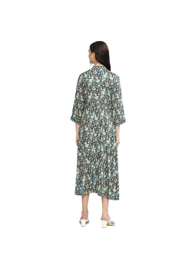 Biba - BIBA Women Printed Straight Calf Length Mix & Match (Sumarkun2171_Botle Green_34, Dress) - Image 1