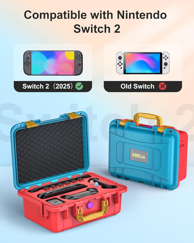 STARTRC GAMES Hard Carrying Case for Nintendo Switch 2, Professional Deluxe IP67 Waterproof, Soft Lining Hard Travel Case for Nintendo Switch 2 Console Pro Controller & Accessories (Blue & Orange) - Image 3