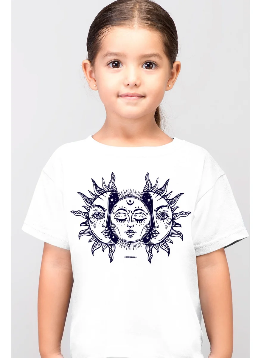 Rock&Roll Moon Sun White Short Sleeve Girls Boys Unisex Kids T-Shirt