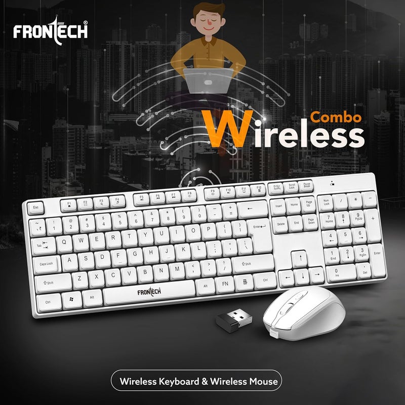 FRONTECH 2.4Ghz Wireless Rechargeable Keyboard and Mouse|104 Keys|1600 DPI|KB-0031| Combo Set (White) - Image 2