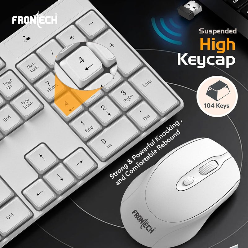 FRONTECH 2.4Ghz Wireless Rechargeable Keyboard and Mouse|104 Keys|1600 DPI|KB-0031| Combo Set (White) - Image 4