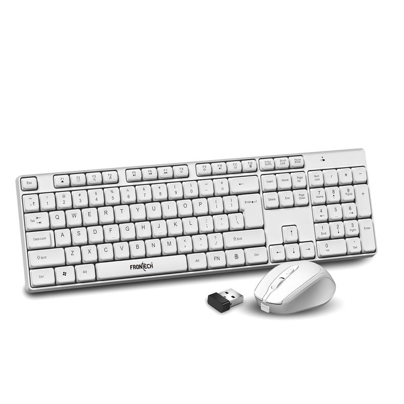 FRONTECH 2.4Ghz Wireless Rechargeable Keyboard and Mouse|104 Keys|1600 DPI|KB-0031| Combo Set (White) - Image 1