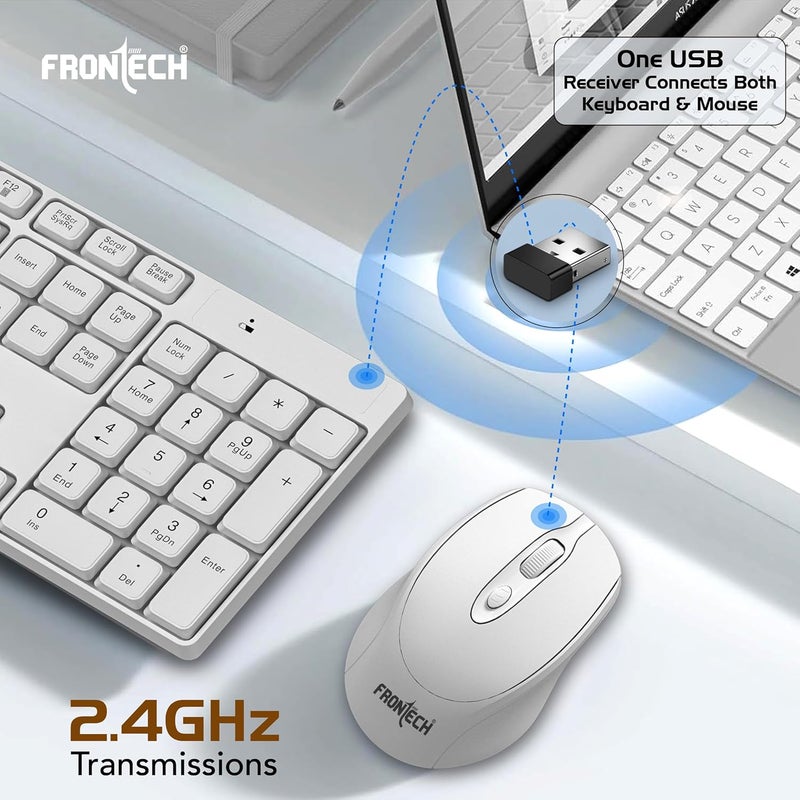 FRONTECH 2.4Ghz Wireless Rechargeable Keyboard and Mouse|104 Keys|1600 DPI|KB-0031| Combo Set (White) - Image 5