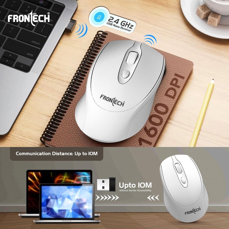 FRONTECH 2.4Ghz Wireless Rechargeable Keyboard and Mouse|104 Keys|1600 DPI|KB-0031| Combo Set (White) - Image 3
