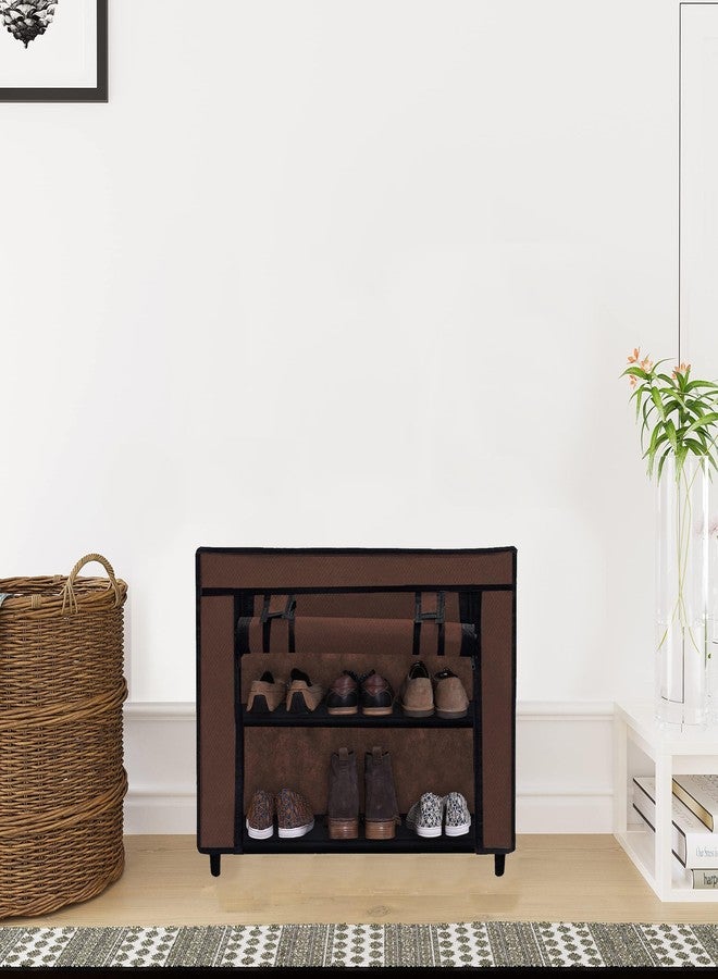 PHILOSHOP 2 Layer Brown Shoe Rack with Fabric Shelves & Cover– Space Saving Organizer - Image 2