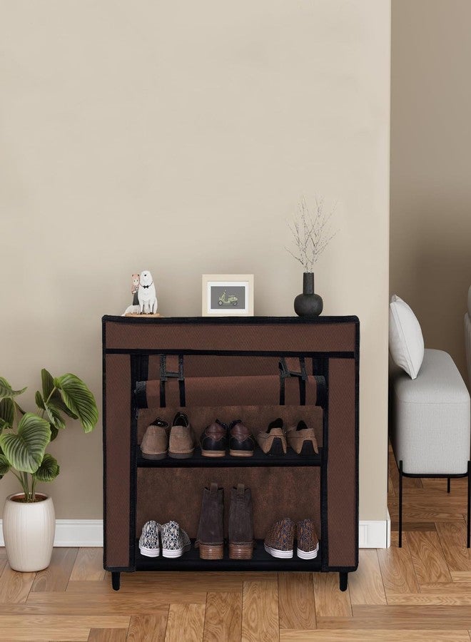 PHILOSHOP 2 Layer Brown Shoe Rack with Fabric Shelves & Cover– Space Saving Organizer - Image 5