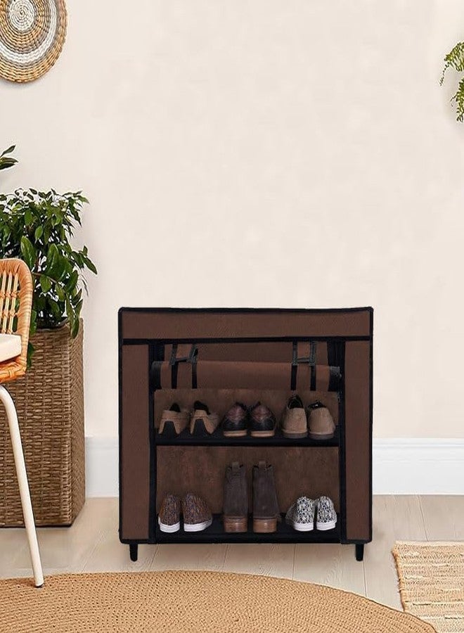 PHILOSHOP 2 Layer Brown Shoe Rack with Fabric Shelves & Cover– Space Saving Organizer - Image 4