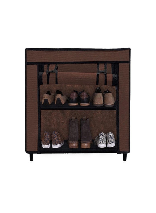 PHILOSHOP 2 Layer Brown Shoe Rack with Fabric Shelves & Cover– Space Saving Organizer - Image 1