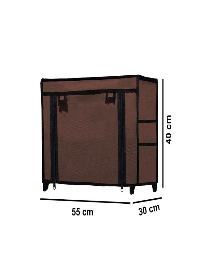 PHILOSHOP 2 Layer Brown Shoe Rack with Fabric Shelves & Cover– Space Saving Organizer - Image 3