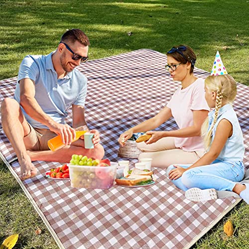 RUIBOLU Extra Large Picnic Blanket Beach Blankets, 80''x80'' Picnic Mat Waterproof Sand Proof Foldable Portable for Outdoor Camping Hiking Travel Grass Park Music Festival Lawn Mats (brown, 80x80 inch) - Image 5
