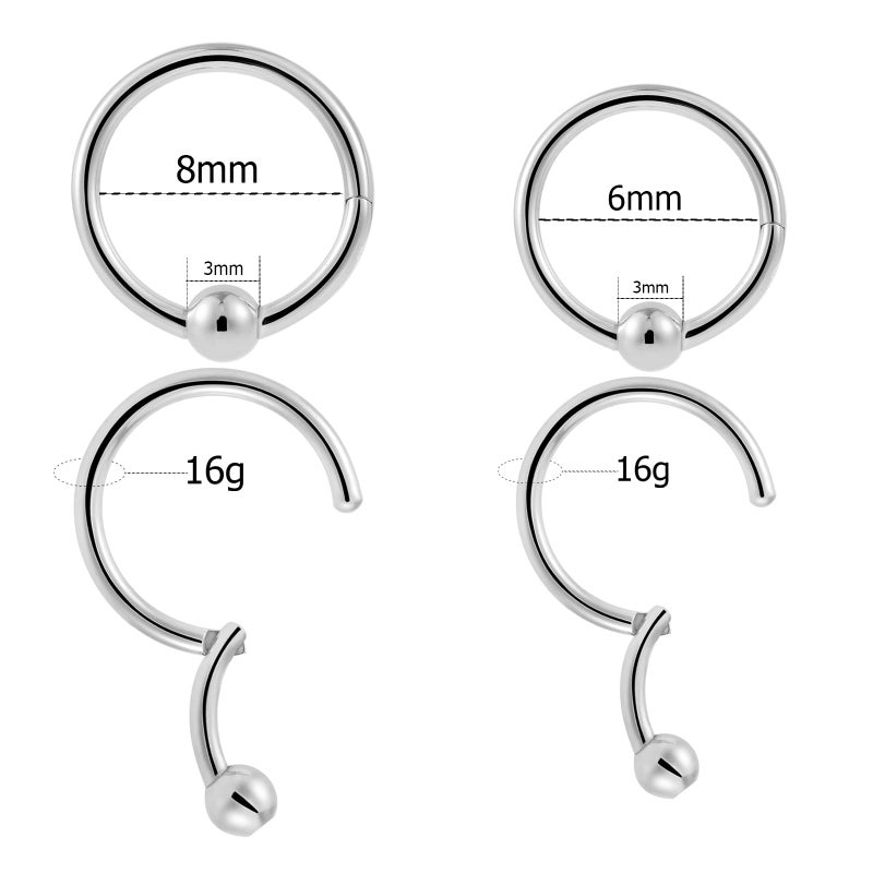 NewkeepsR 2 Pairs-16G(1.2mm) Implant Grade Steel Hinged Clicker Captive Bead Segment Rings,Setpum Tragus Helix Hoop Earrings Piercing Jewelry-Diameter(6mm/8mm) - Image 2