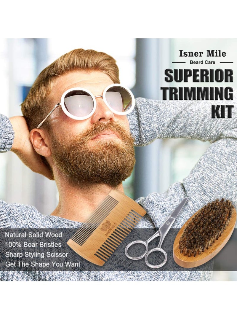 isner mile - Isner Mile Beard Kit for Men, Grooming & Trimming Tool Complete Set with Shampoo Wash, Beard Care Oil, Balm, Brush, Comb, Scissors & Storage Bag, Birthday Gifts for Him Men Dad Father Boyfriend - Image 1