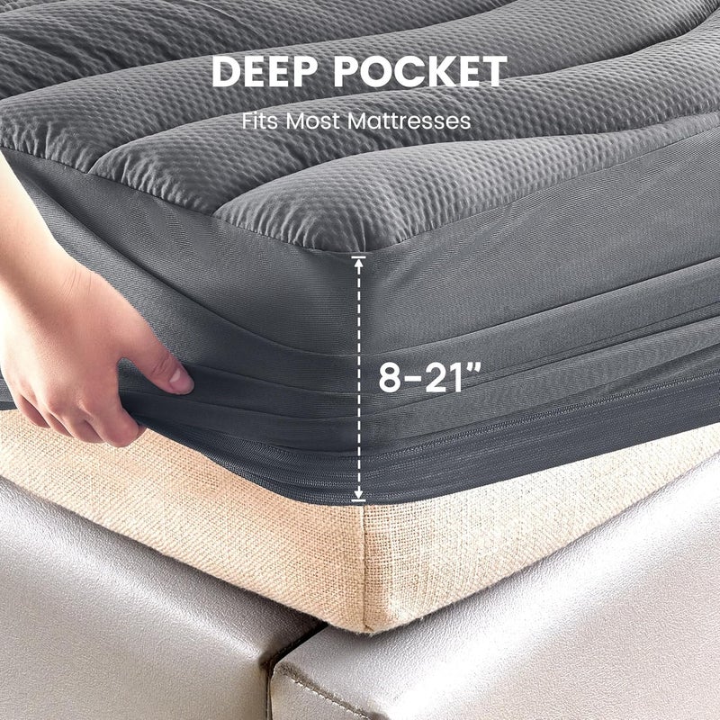 SLEEP ZONE وسادة مرتبة مقاومة للماء من سليب زون بحجم كوين، غطا�� واقي مبطن قابل للتنفس مع جيوب عميقة تناسب 8-21 بوصة، رمادي - Image 5