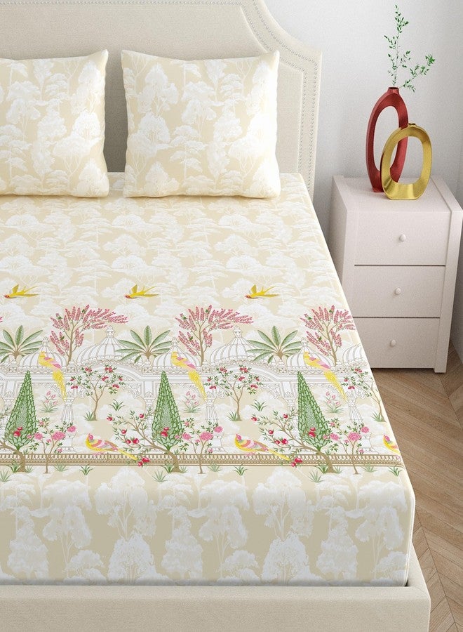 Home Ecstasy 100% Cotton King Fitted Bedsheet with 2 Pillow Covers - (Size 72 x 78 inches, 140 TC, Colour - Beige) - Image 3