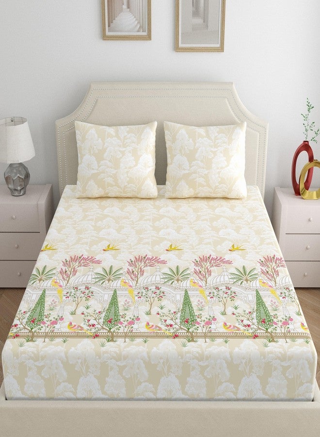 Home Ecstasy 100% Cotton King Fitted Bedsheet with 2 Pillow Covers - (Size 72 x 78 inches, 140 TC, Colour - Beige) - Image 2