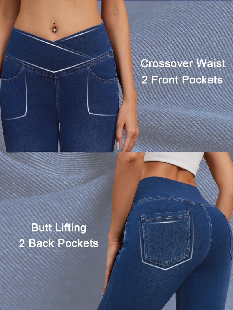 COPYLEAF Stretchy Jeans for Women Trendy Butt Lifting Leggings with Pockets Crossover Waisted Jeggings Pull on Skinny Jeans Medium Wash - Image 5