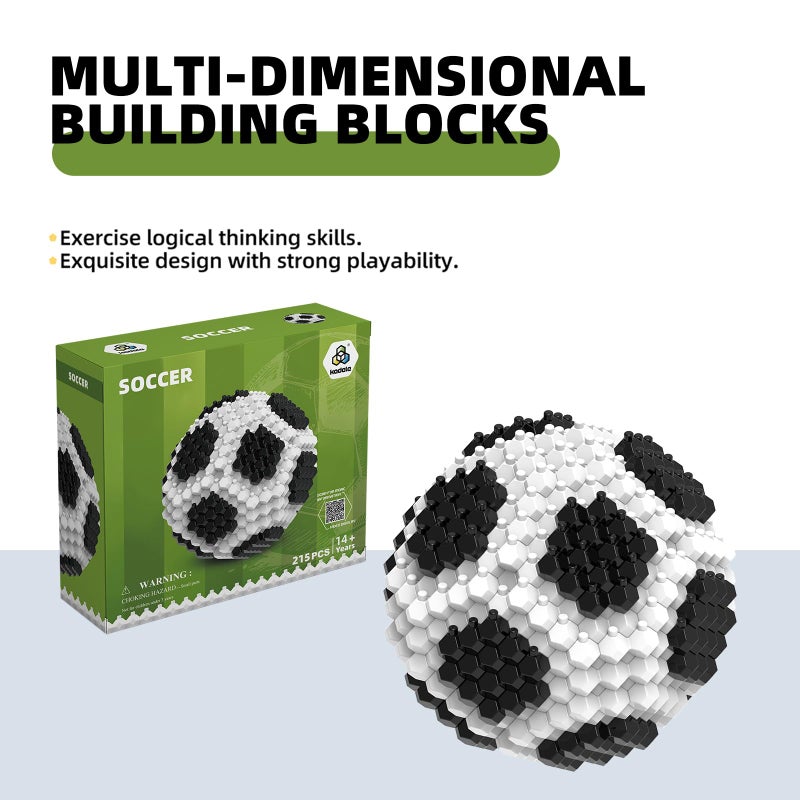 KADELE Fun Soccer Building Set 215PCS, Extremely Challenging STEM Building Blocks Decor for Adults Kids, Micro 3D Educational Toys for Boys Girls Ages 14 and Above - Image 3