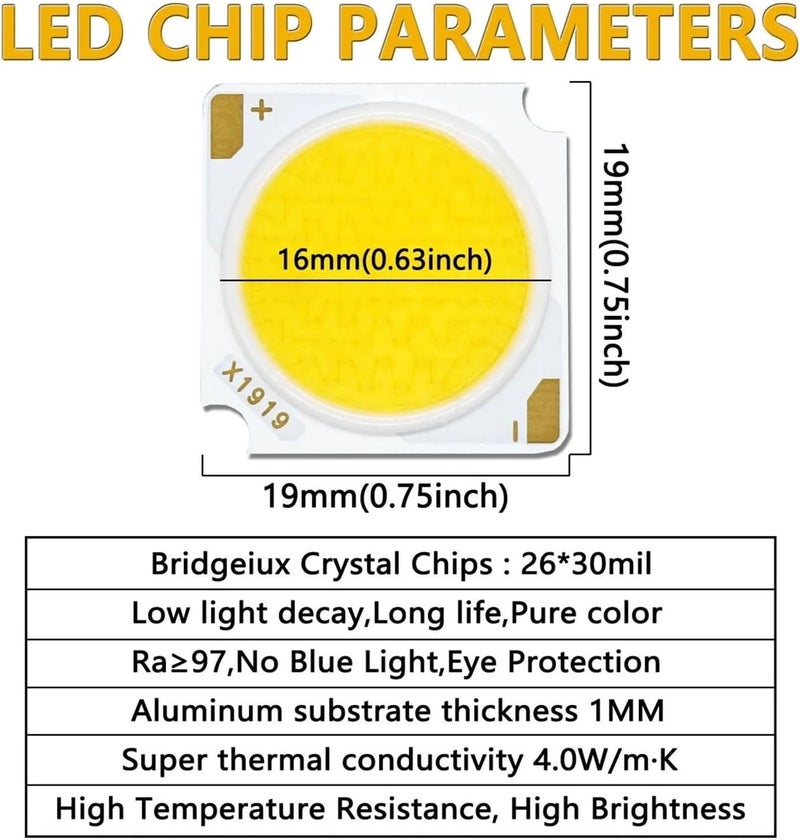 2pcs LED COB Bridgelux Chip 12W 18W 24W 30W 36W 42W 19 * 19mm DC36-39V LED RA97 Track Lamp Downlight Light Source Accessory(Warm White 3000K,36W) - Image 2