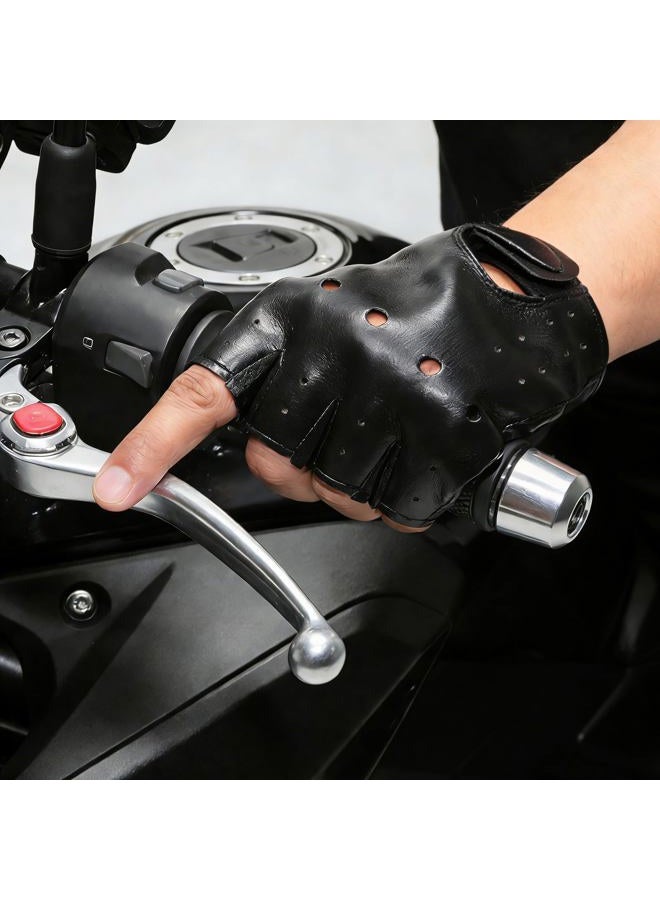 Ayzylpth Classic Black Fingerless Motorcycle Gloves - PU Leather Minimalist Biker Gloves for Men & Women, Non-Slip Palm, Comfort Fit for City Commute & Daily Riding (Fits Palm Width Up to 3.2”) - Image 5