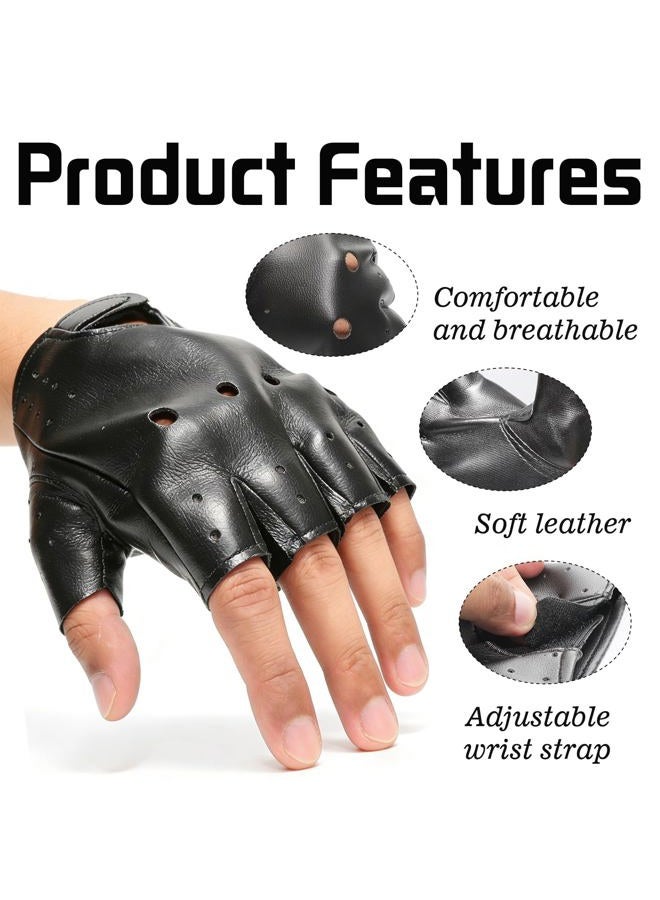 Ayzylpth Classic Black Fingerless Motorcycle Gloves - PU Leather Minimalist Biker Gloves for Men & Women, Non-Slip Palm, Comfort Fit for City Commute & Daily Riding (Fits Palm Width Up to 3.2”) - Image 3