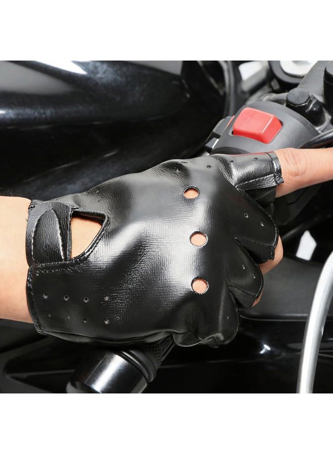 Ayzylpth Classic Black Fingerless Motorcycle Gloves - PU Leather Minimalist Biker Gloves for Men & Women, Non-Slip Palm, Comfort Fit for City Commute & Daily Riding (Fits Palm Width Up to 3.2”) - Image 4
