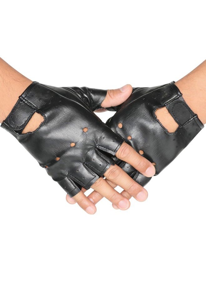 Ayzylpth Classic Black Fingerless Motorcycle Gloves - PU Leather Minimalist Biker Gloves for Men & Women, Non-Slip Palm, Comfort Fit for City Commute & Daily Riding (Fits Palm Width Up to 3.2”) - Image 1