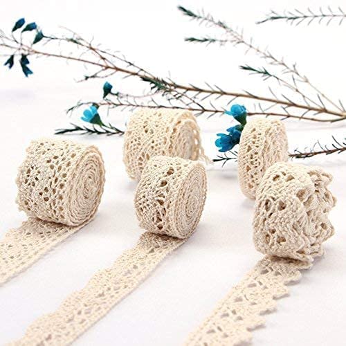 HERZWILD Vintage Lace Trim Ribbon 30 Metres Cotton Beige Lace Decorative Ribbon Textile Fabric for Sewing Craft Wedding Decoration Scrapbooking Gift Box 30beige