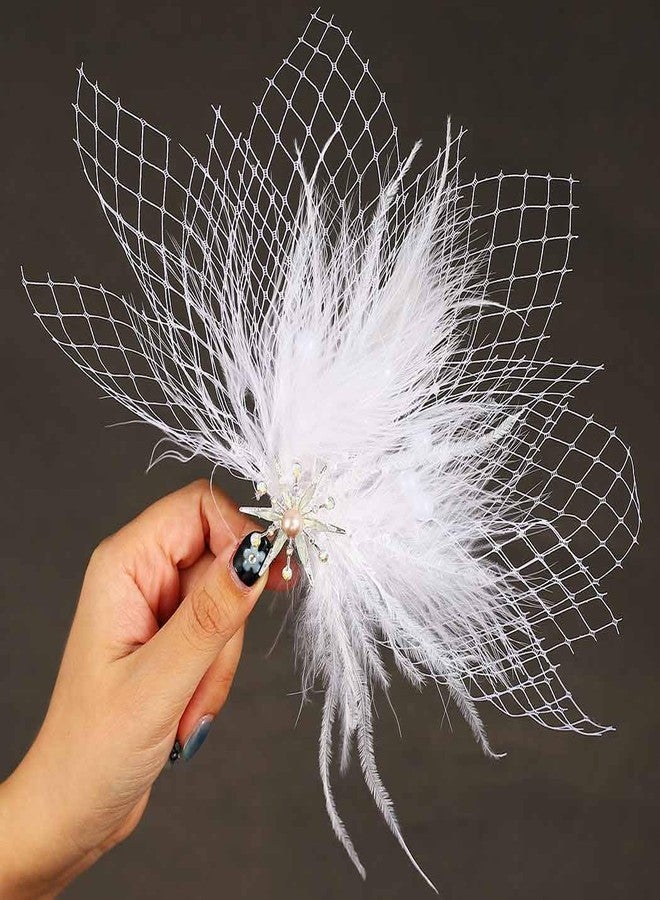 Latious White Feather Hair Clip 1920s Hair Accessories for Women (White) - Image 2