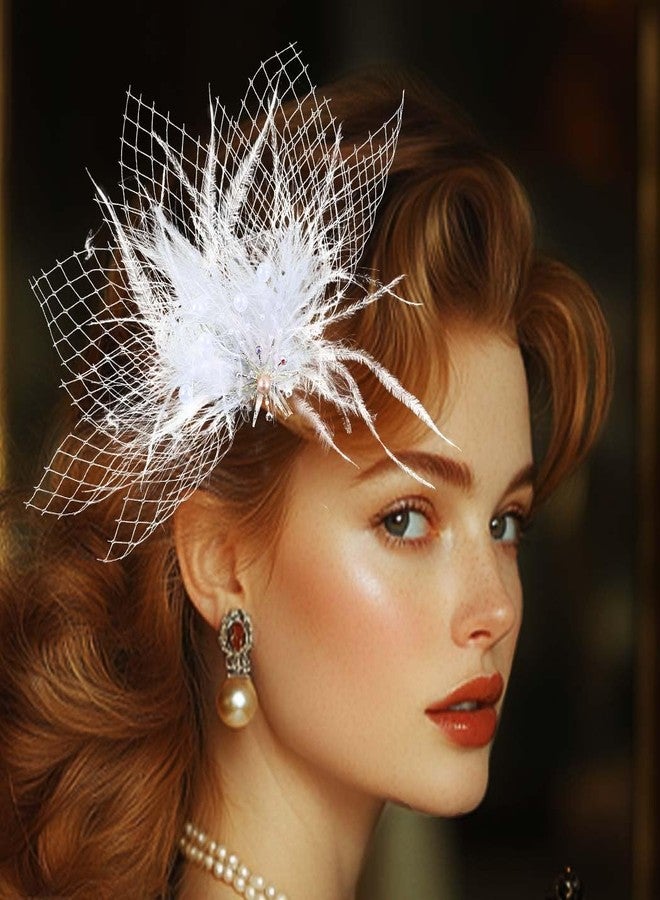Latious White Feather Hair Clip 1920s Hair Accessories for Women (White) - Image 5