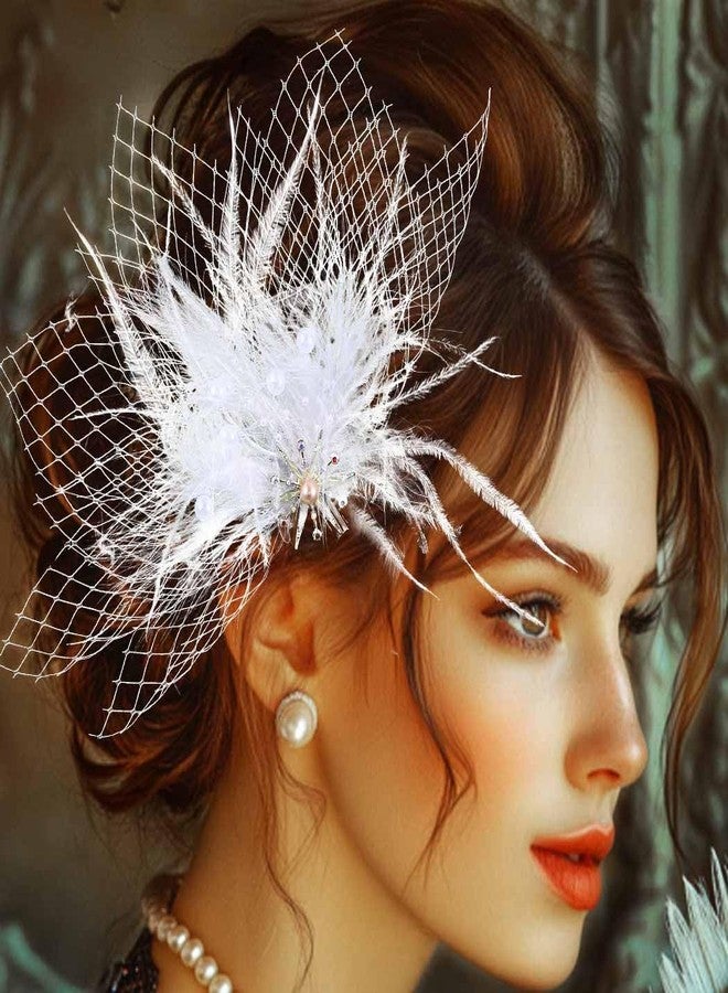 Latious White Feather Hair Clip 1920s Hair Accessories for Women (White) - Image 1