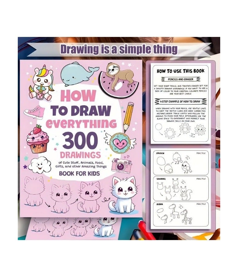 JAYATO 300 drawings How to Draw for Adults & Teens & Kids - Cute & Cozy Daily Relaxation Activity, Perfect for Stress Relief, Cozy Spaces & Holiday Gifting - Image 1