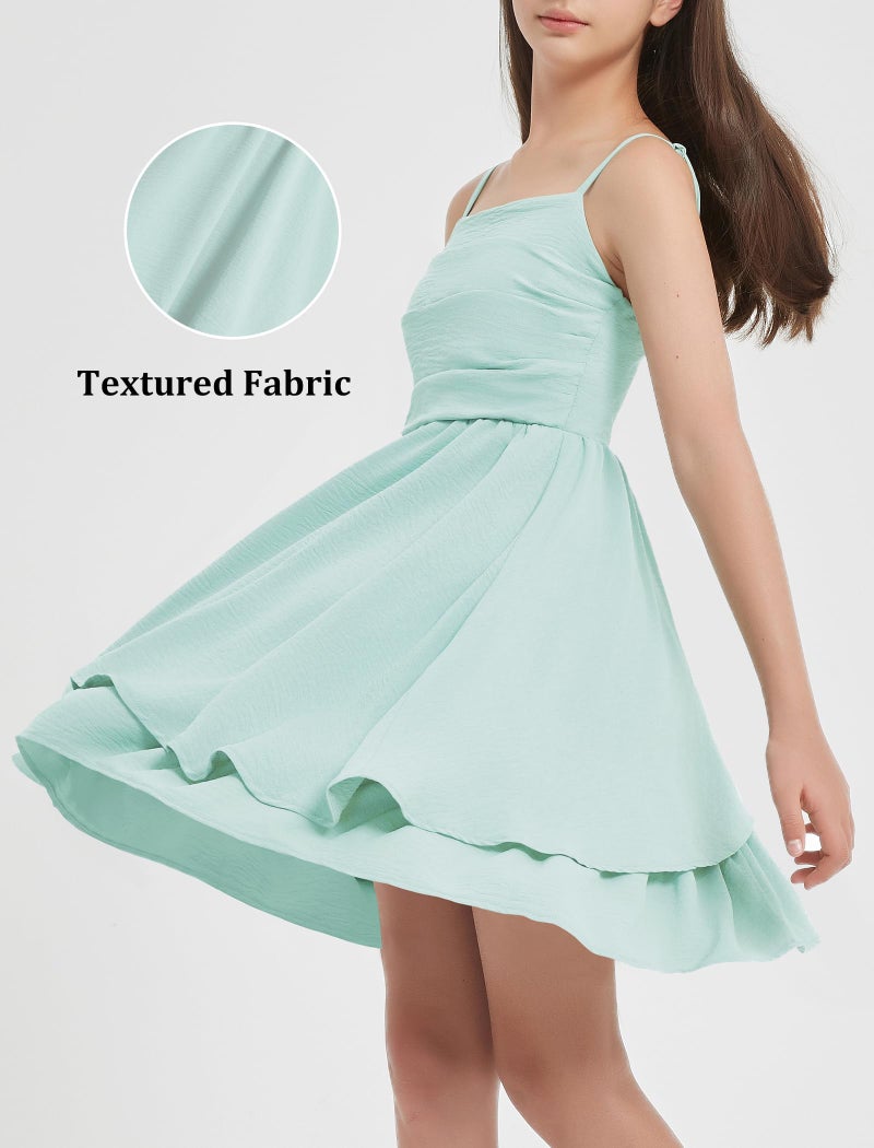 EXARUS Girls Dress Mint Green Teen Easter Church Formal Back to School Homecoming Dance Casual Tween Swing Ruched Flowy Ruffle Summer Spaghetti Strap Adjustable Outfits Dresses Cami for 12 Years - Image 3