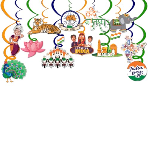 Festiko® 24 Pcs Happy Republic Day Swirls With Cutouts, Hanging Decoration Supplies, Republic Day Celebration Decoration Supplies, Republic Day Items - Image 1