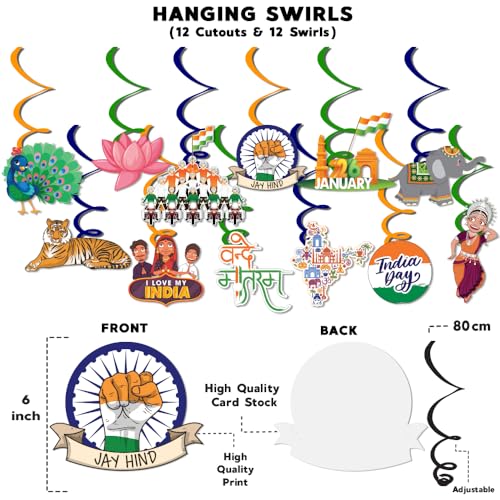 Festiko® 24 Pcs Happy Republic Day Swirls With Cutouts, Hanging Decoration Supplies, Republic Day Celebration Decoration Supplies, Republic Day Items - Image 3