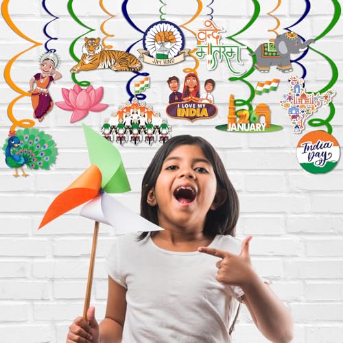 Festiko® 24 Pcs Happy Republic Day Swirls With Cutouts, Hanging Decoration Supplies, Republic Day Celebration Decoration Supplies, Republic Day Items - Image 5