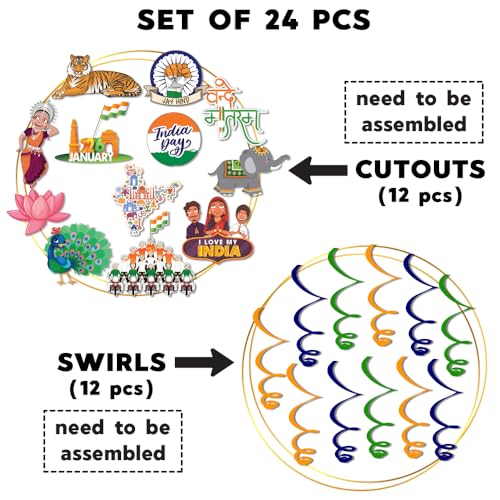 Festiko® 24 Pcs Happy Republic Day Swirls With Cutouts, Hanging Decoration Supplies, Republic Day Celebration Decoration Supplies, Republic Day Items - Image 2