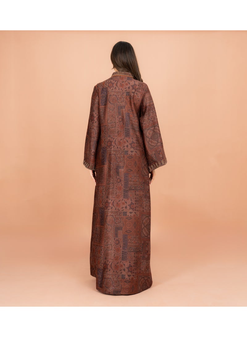 IKKXA Luxury Mandarin Colar Embroidery Beads Patterned Sleeves Winter Jalabiya IK1063 Orange - Image 4