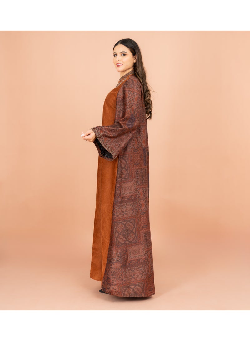 IKKXA Luxury Mandarin Colar Embroidery Beads Patterned Sleeves Winter Jalabiya IK1063 Orange - Image 3