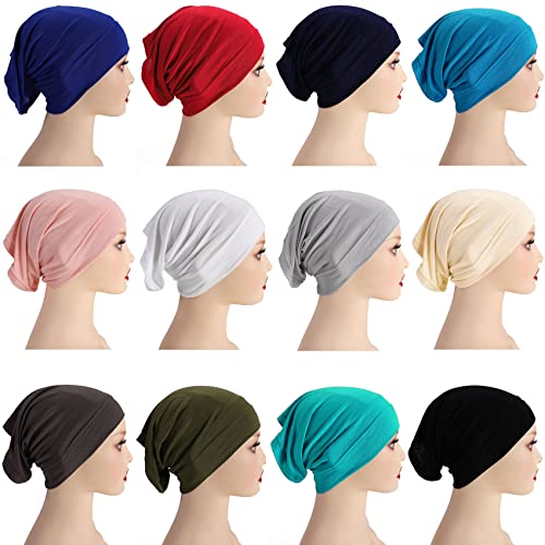 Messen 12 Pieces Under Scarf Hijab Cap Under Caps for Turban Head Wraps Scarf Solid Color Hijab Tube Unisex Stretch Dreadlocks Tube Neck Cover (Set 02) - Image 1