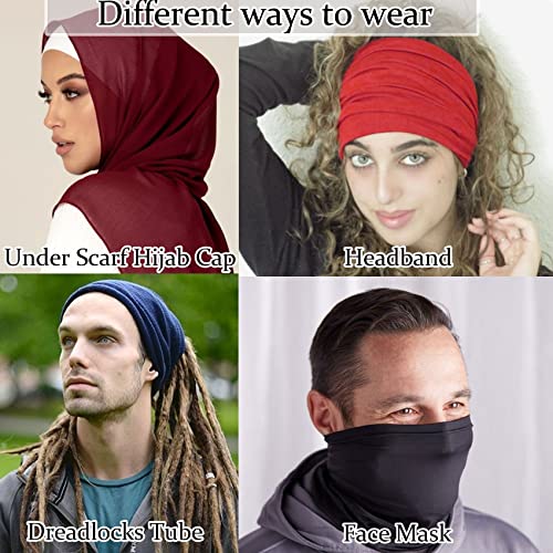 Messen 12 Pieces Under Scarf Hijab Cap Under Caps for Turban Head Wraps Scarf Solid Color Hijab Tube Unisex Stretch Dreadlocks Tube Neck Cover (Set 02) - Image 2