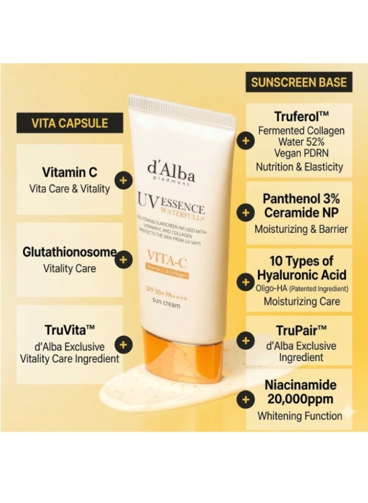 توريدن d’Alba Piedmont UV Essence Waterfull+ Vita-C Sun Cream واقي شمس كوري بفيتامين سي للترطيب والإشراق - Image 3