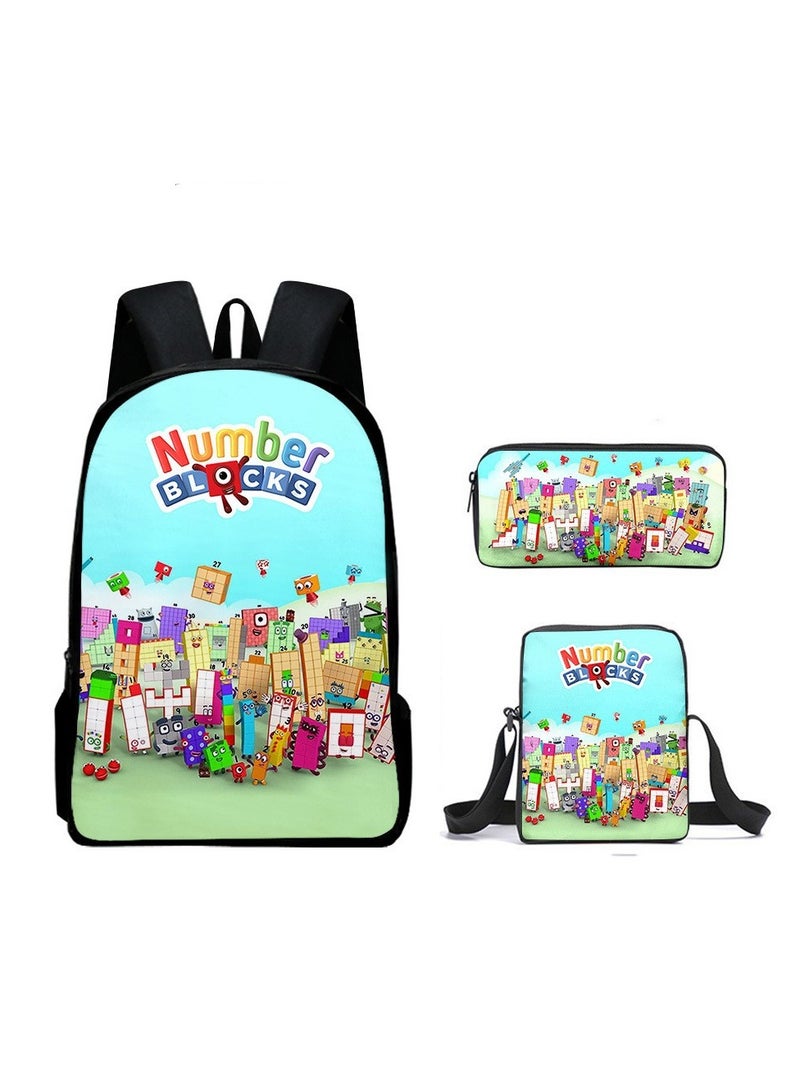 Student large capacity backpack cartoon backpack shoulder bag shoulder bag pencil case three piece set - Image 1