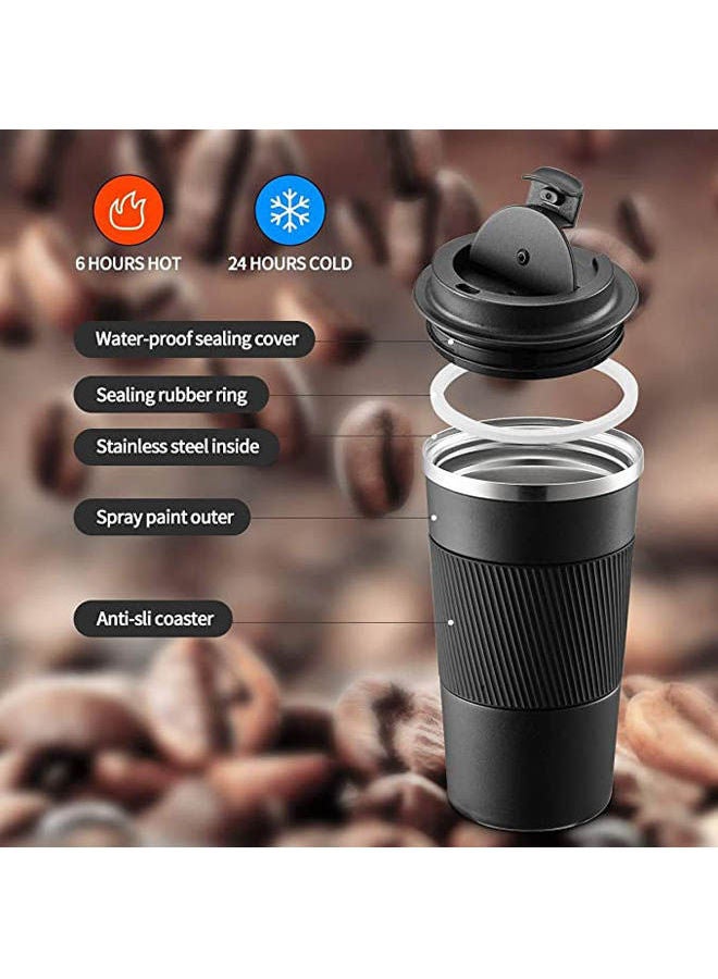 إسكدنيا كوب سفر، كوب قهوة معزول بغطاء مانع للتسرب، عازل للفراغ من الفولاذ المقاوم للصدأ للقهوة بالماء الساخن والبارد - Image 2