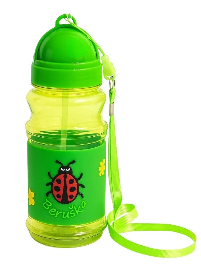 Happy Home Kids Water Bottle with Assorted Cartoon Printed Leather Cover and Safe BPA-Free Silicone Straw, 400ml, Leak-Proof Lightweight School Drinking Bottle for Schoolbag, Travel, Sports - Portable Water Bottle for Kids Boys and Girls - Image 1