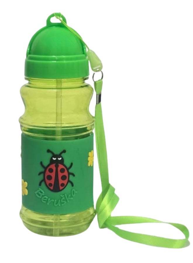 Happy Home Kids Water Bottle with Assorted Cartoon Printed Leather Cover and Safe BPA-Free Silicone Straw, 400ml, Leak-Proof Lightweight School Drinking Bottle for Schoolbag, Travel, Sports - Portable Water Bottle for Kids Boys and Girls - Image 2