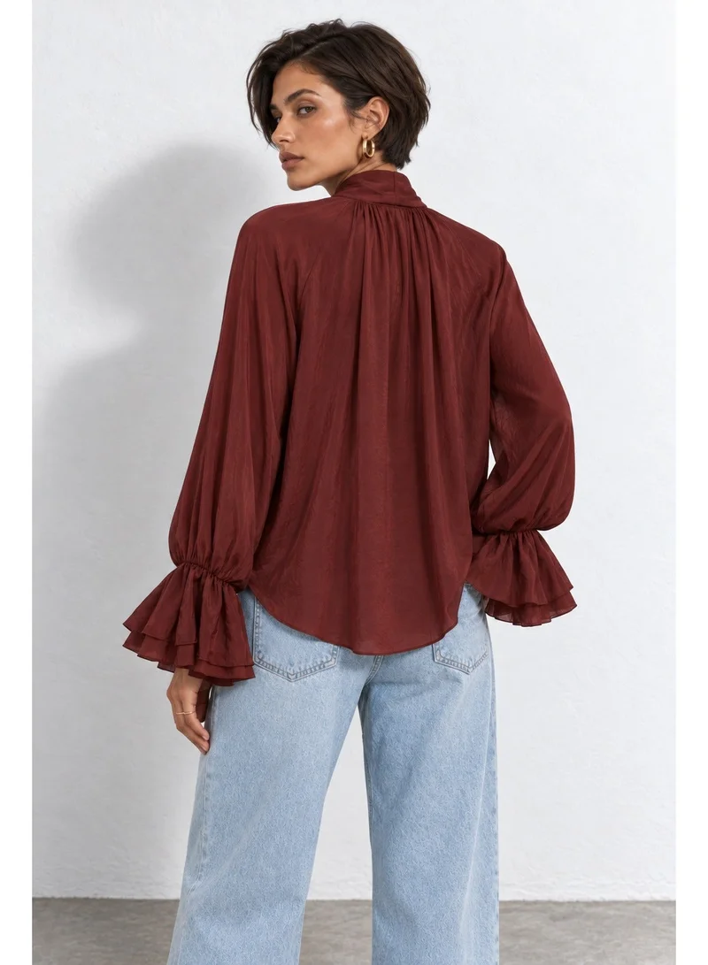 فيرو مودا Women's VMKEHLANI Long Sleeve Ruffle Scarf Top