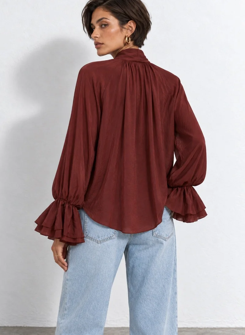 Vero Moda  Women's VMKEHLANI Long Sleeve Ruffle Scarf Top for Women | Best Price UAE