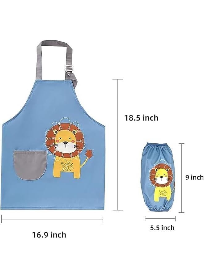 HOOKOR Kids Toddler Painting Apron Set with Pocket and 2 Sleeves, Adjustable Waterproof Children Artist Apron, Craft, Water Play, Eating, Cooking, Drawing for Age 3-6 Years Boy and Girl - Image 2