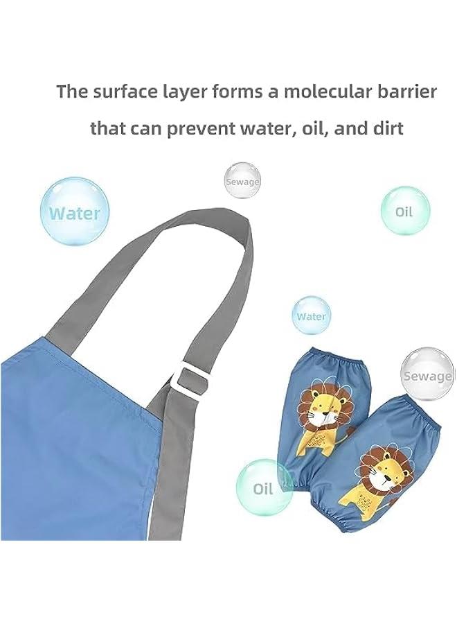HOOKOR Kids Toddler Painting Apron Set with Pocket and 2 Sleeves, Adjustable Waterproof Children Artist Apron, Craft, Water Play, Eating, Cooking, Drawing for Age 3-6 Years Boy and Girl - Image 4