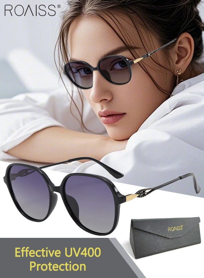 رويس نظارات شمسية نسائية دائرية مستقطبة، نظارات شمسية للحماية من الأشعة فوق البنفسجية 400 بإطار TR، نظارات شمسية أنيقة مضادة للتوهج لقضاء عطلة على الشاطئ في الهواء الطلق مع حافظة 57 مم - Image 1